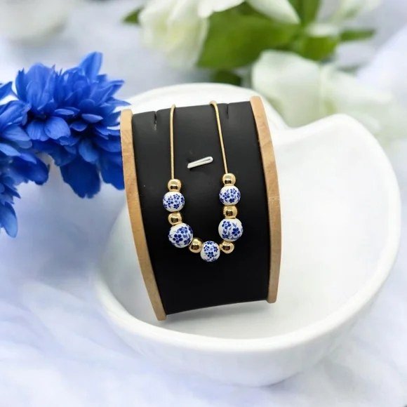 Blue Floral Porcelain Beaded Necklace Vintage Style Women’s Jewelry NWT Feminine - Picture 5 of 8